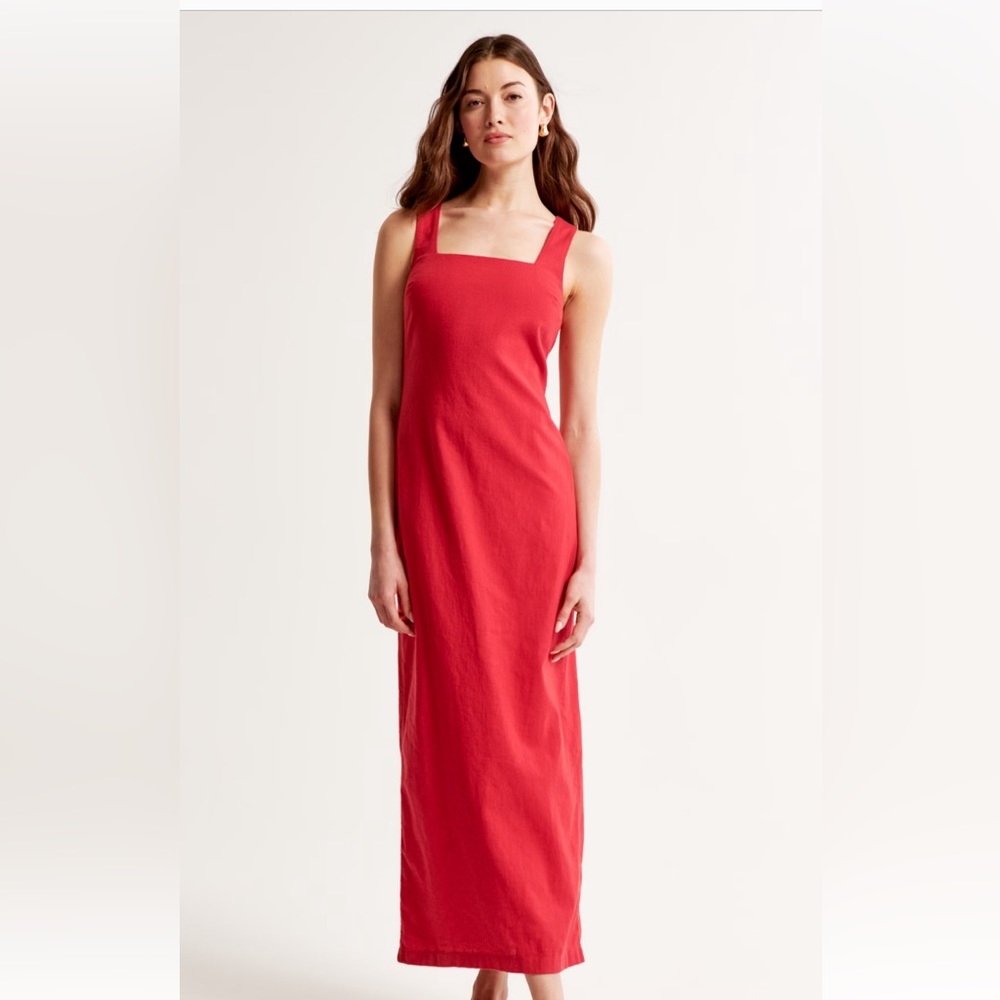 Abercrombie & Fitch Red Sheath Maxi Dress Sleeveless Square Neck